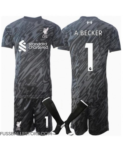 Günstige Liverpool Alisson Becker #1 Torwart Heimtrikotsatz Kinder 2024-25 Kurzarm (+ Kurze Hosen)